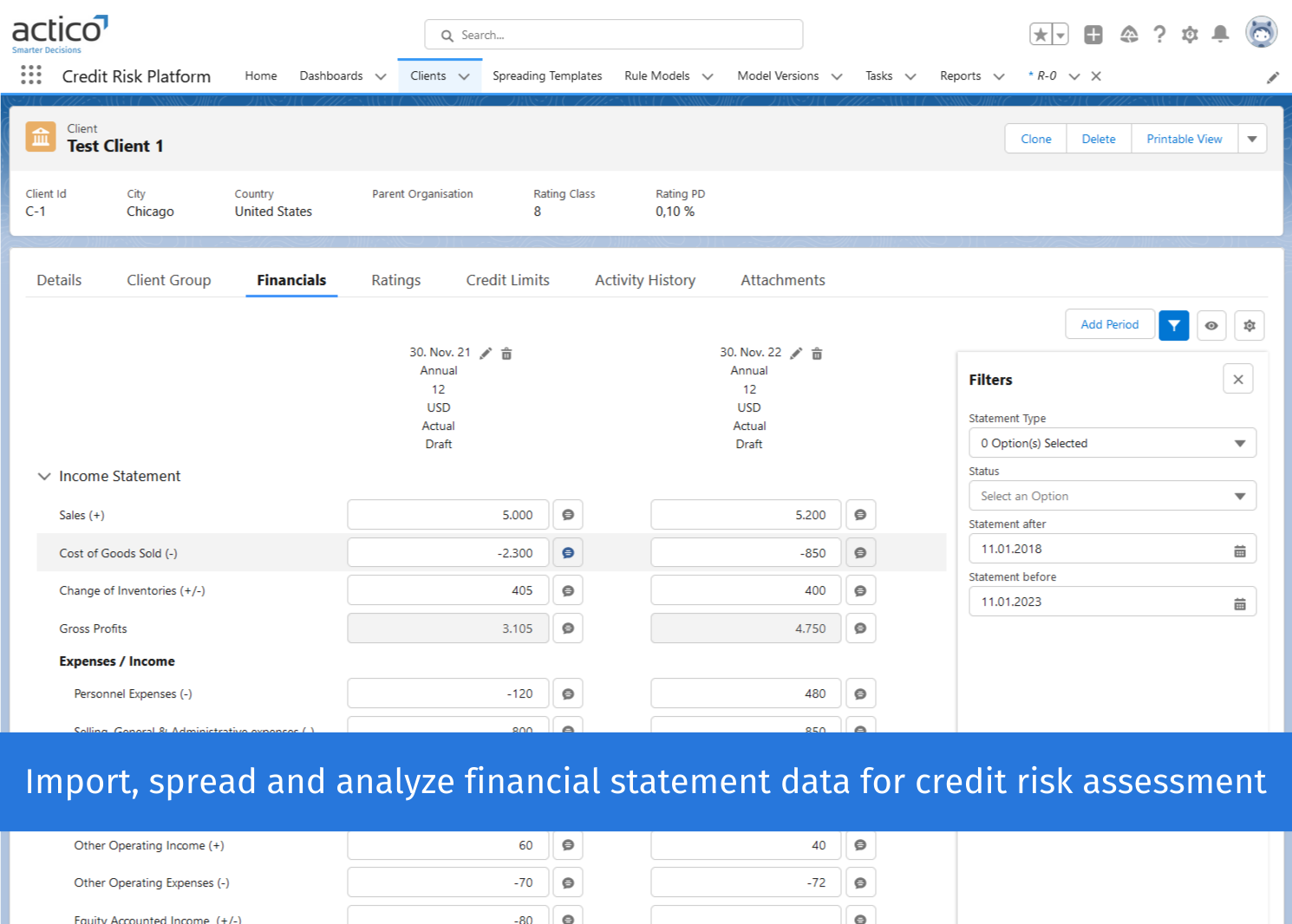screenshot of ACTICO Credit Risk Platform
